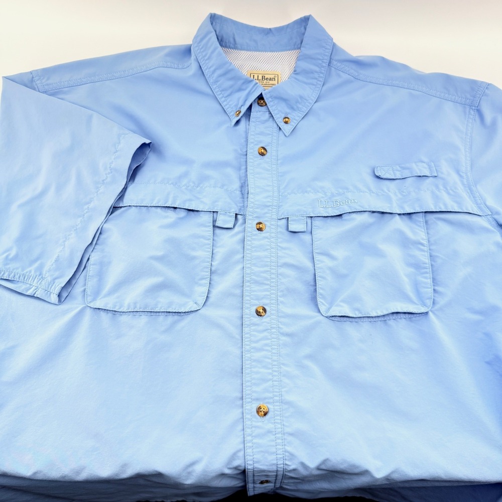 LL Bean Fishing Shirt Mens XXL‎ Tropicwear Short Sleeve Blue Ventilated 210253